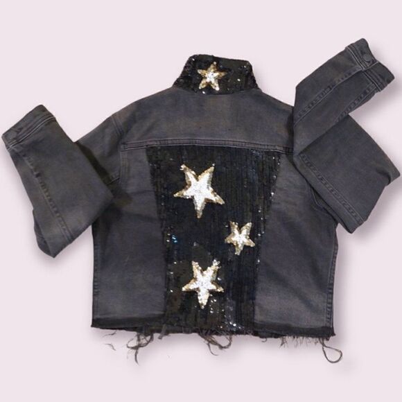 L’agence Zuma cropped denim jacket sequin details - Picture 3 of 10